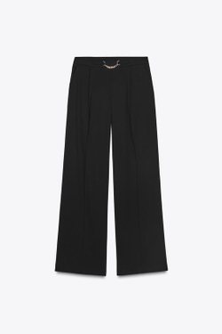 ZARA БРЮКИ С ШИРОКИМИ ШТАНИНАМИ И ЦЕПЬЮ, ЧЕРНЫЙ