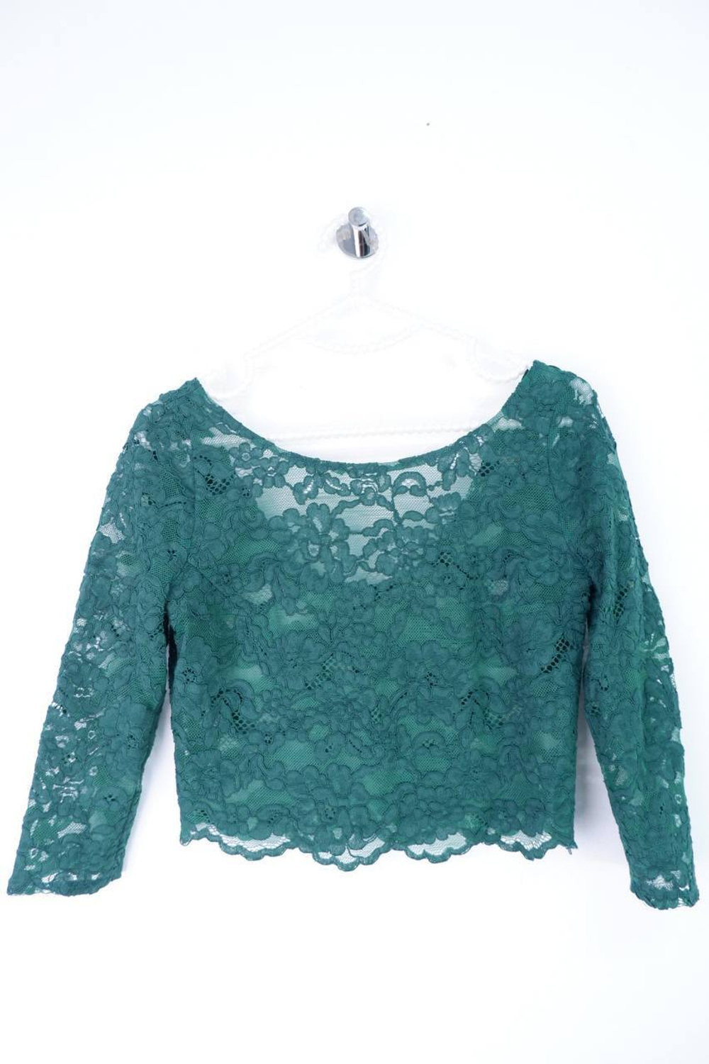Топ укороченный из ажурной ткани в глубоком бутылочно-зеленом оттенке 42 размер