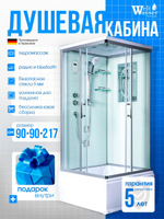 Душевая кабина WeltWasser без силикона (90х90) прозрачное стекло, поддон низкий, крыша, гидромассаж