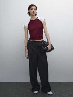 Massimo Dutti Хлопковый топ в рубчик без рукавов, гранатовый