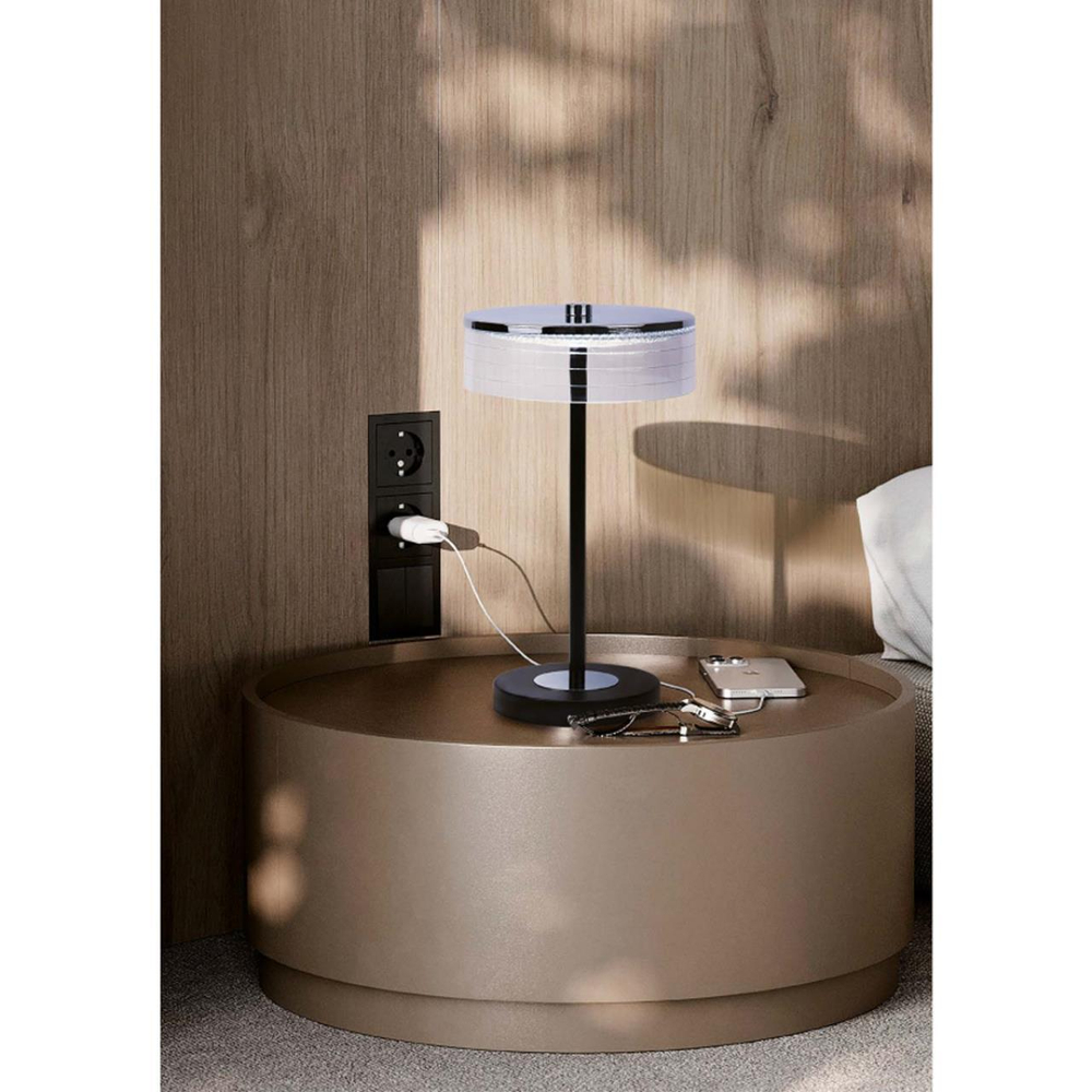 8203/1TL LEDIO LN25 393 серебро/черный/прозрачный, металл/акрил Настольная лампа LED 7W 400К 220V SATIANA