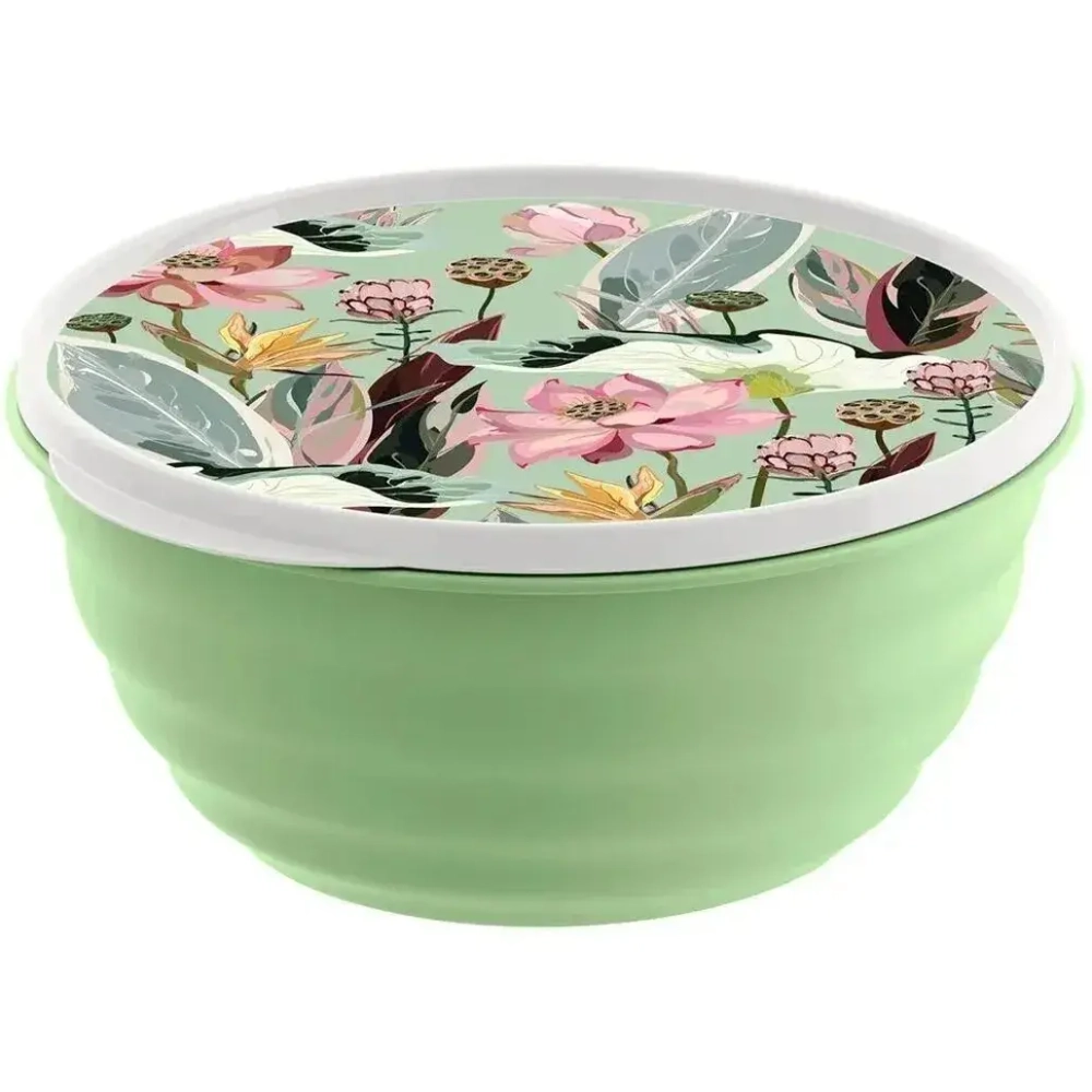 Миска Latina 2,1л с крышкой с декором (зеленый)