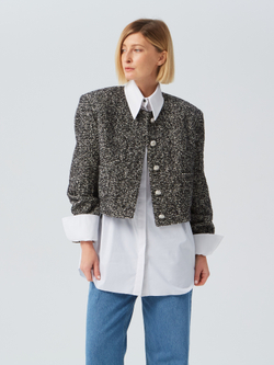Укороченный жакет из итальянского твида серый