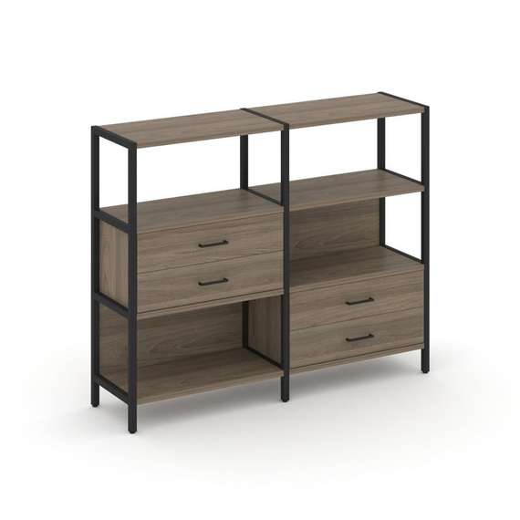 Shelf System Двухсекционный стеллаж трехярусный с ящиками SN.STM-323 Вяз Благородный/Металл Черный 1