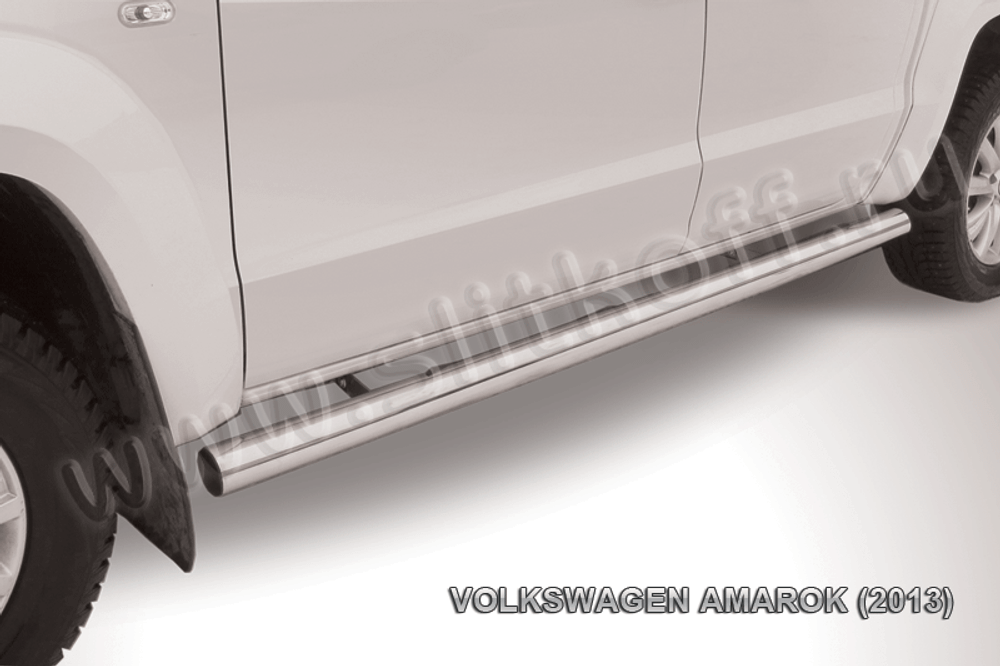 Пороги из нержавейки Volkswagen Amarok (2010-2016) d76 труба (черный цвет)