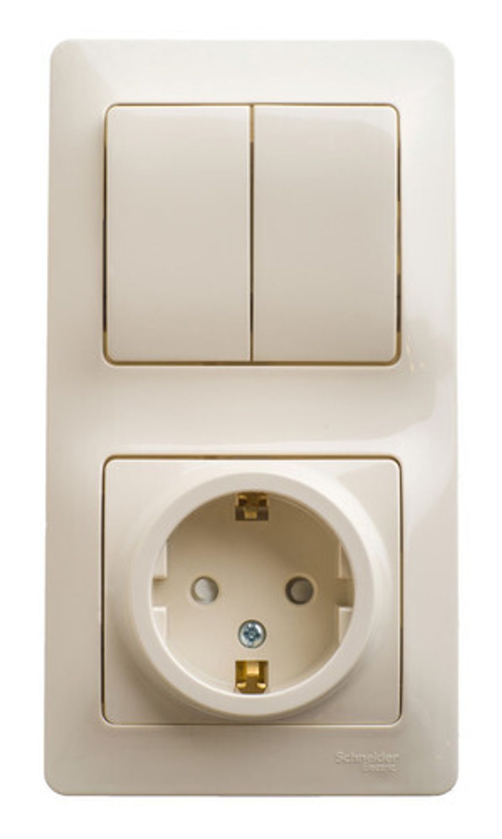 Schneider Electric Glossa Бежевый Блок: розетка с заземляющими контактами со шторками и 2-клавишный выключатель IP20 скрытая установка GSL000274