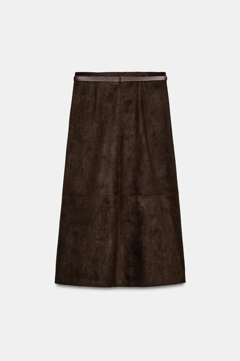 ZARA ЮБКА ИЗ ИСКУССТВЕННОЙ ЗАМШИ С РЕМНЕМ, ШОКОЛАДНО-КОРИЧНЕВЫЙ