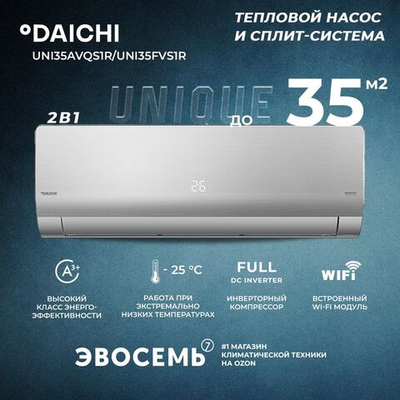 Тепловой насос инверторный Daichi UNIque UNI25AVQS1R/UNI25FVS1R, для помещения до 25 кв.м.