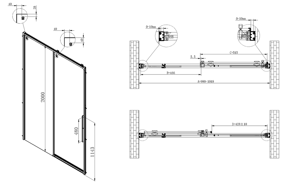 Душевая дверь Ultima VDS-7UL100CL, 1000, хром, стекло прозрачное