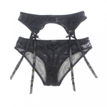 Трусики и пояс для чулок с ремешками черные Sexy Exquisite Lace (M-L)
