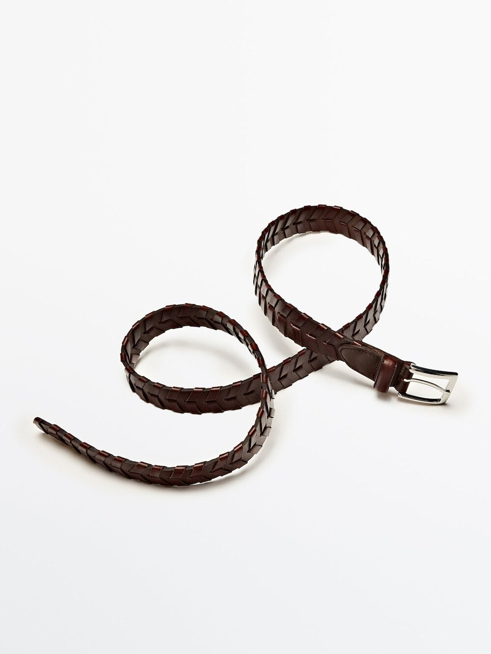 Massimo Dutti Плетеный ремень из кожи, коричневый