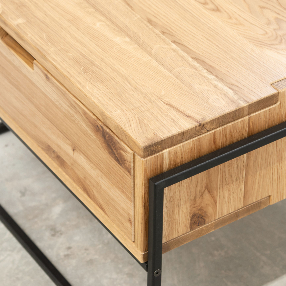 Журнальный столик 65х65х45, G+K, с ящиком для вещей, кофейный стол, массив дикого дуба, в стиле лофт, Makosa