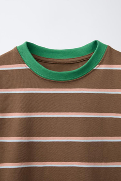 ZARA ФУТБОЛКА В ПОЛОСКУ, КОРИЧНЕВЫЙ