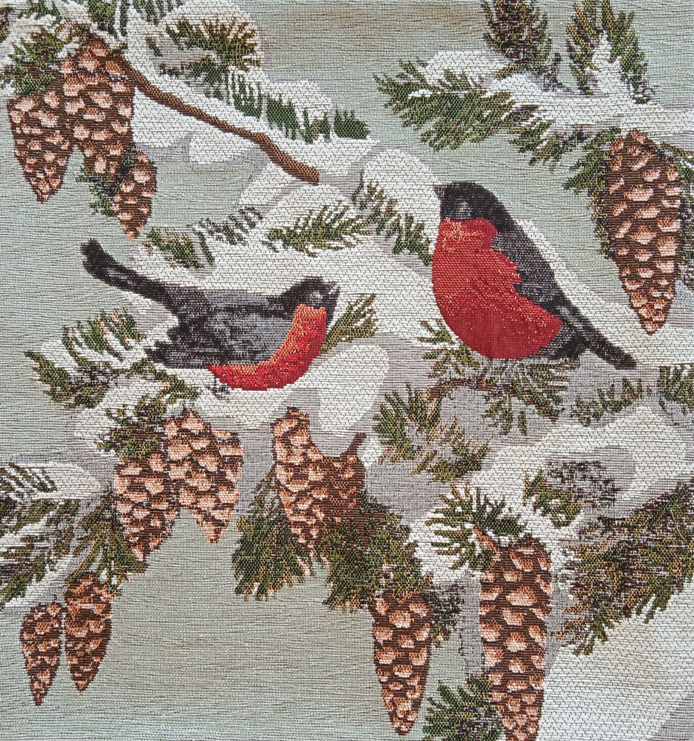 Декоративный гобеленовый чехол для интерьерной подушки Снегири 47х47