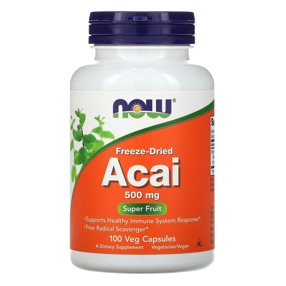 NOW Foods, сублимированные ягоды асаи, 500 мг, 100 растительных капсул