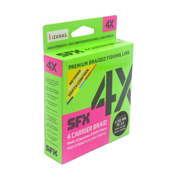 Леска плетеная SFX 4X разноцветная 300 м 0.285 мм 18 кг PE 3