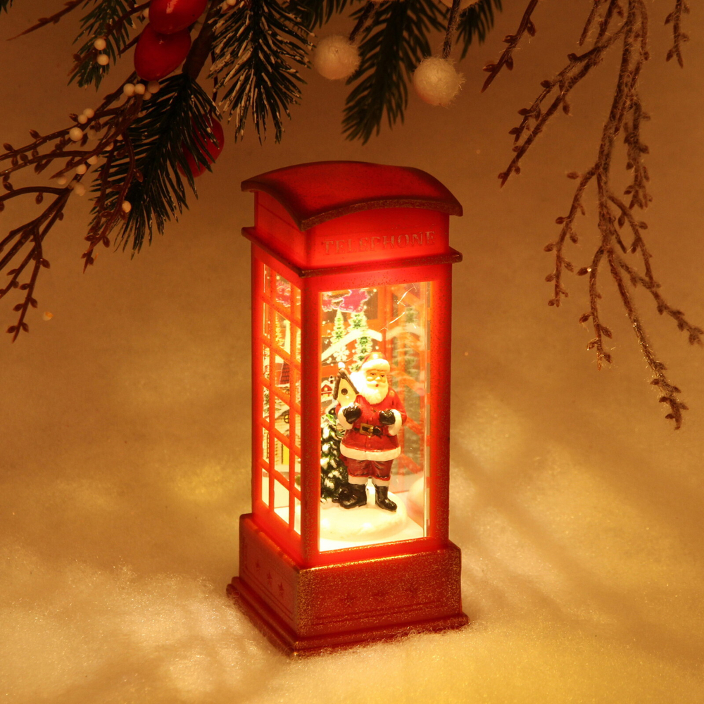 Сувенир с подсветкой Christmas «Телефонная будка - Дед Мороз с ёлками» 12,5х5,3х5,3 см