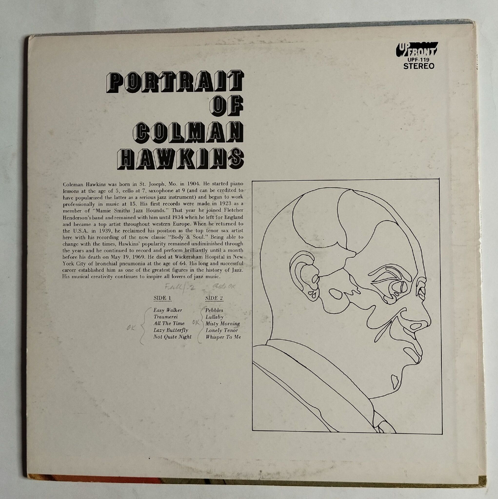 Винтажная виниловая пластинка LP Colman Hawkins Portrait Of Colman Hawkins (USA 1975)