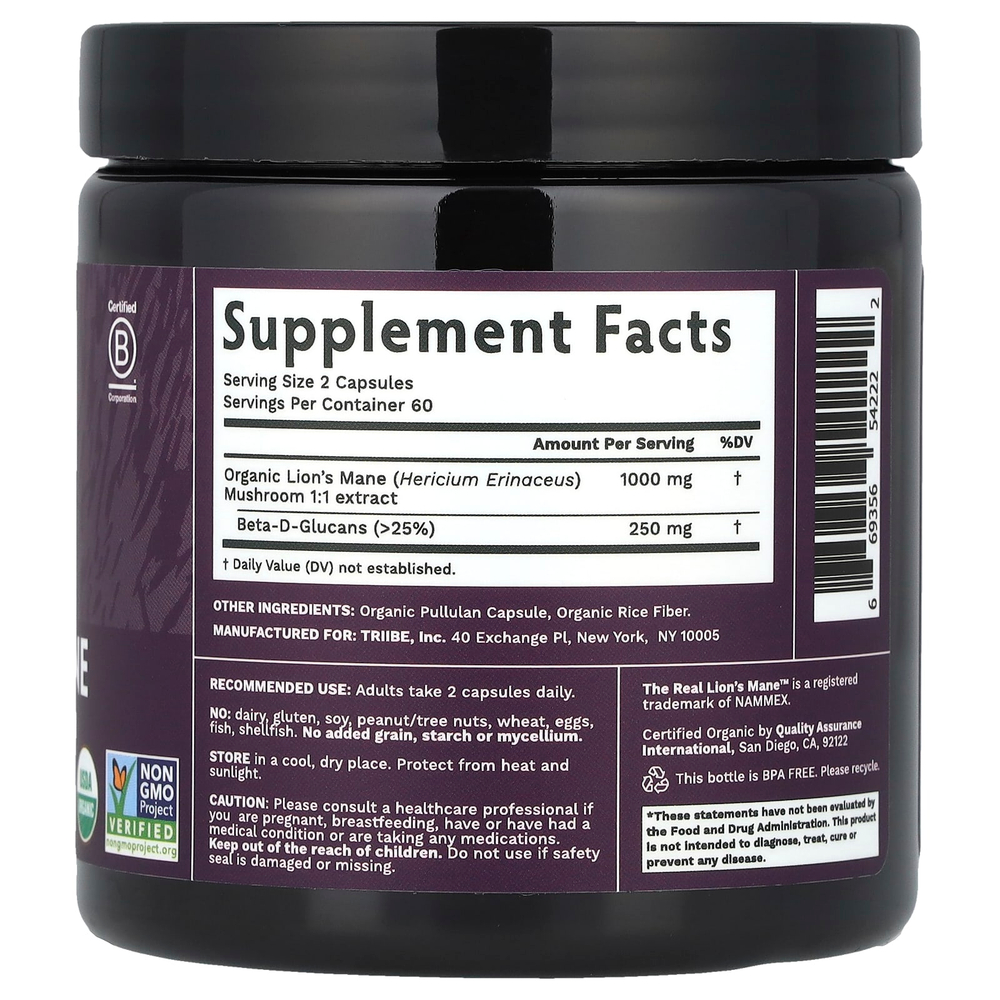Tribe Organics, Гриб львиная грива, 120 капсул