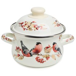 КАСТРЮЛЯ AGNESS ЭМАЛИРОВАННАЯ С ЭМАЛ.КРЫШКОЙ СЕРИЯ "СНЕГИРИ", 1.5 Л, 16*10 СМ