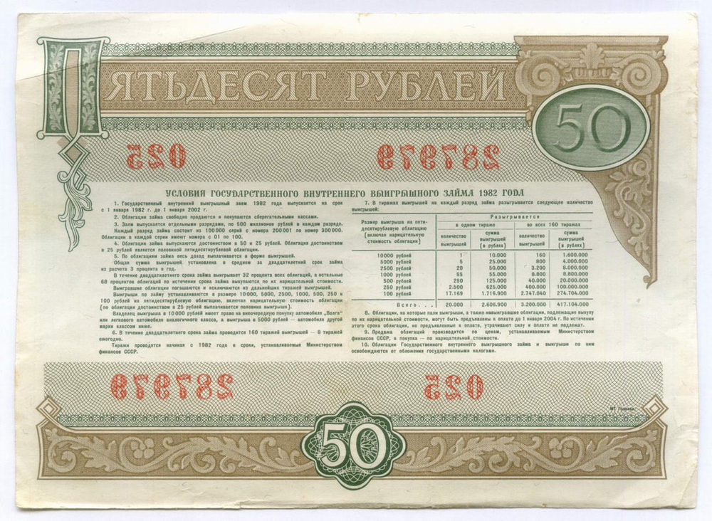 Облигации 100 и 50 рублей 1982 год. VF