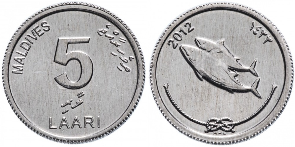 Мальдивы 5 лари, 2012 Рыбы UNC