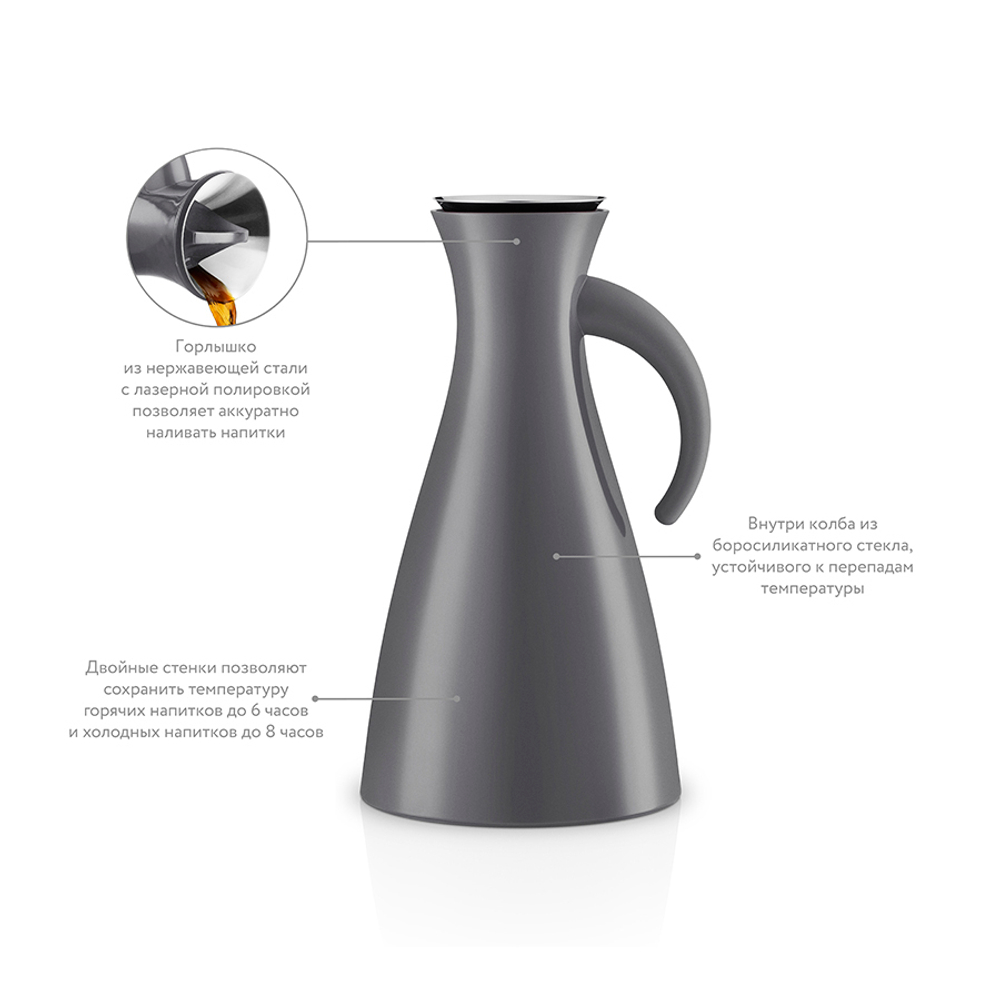 Термокувшин Vacuum 1 л высокий серый