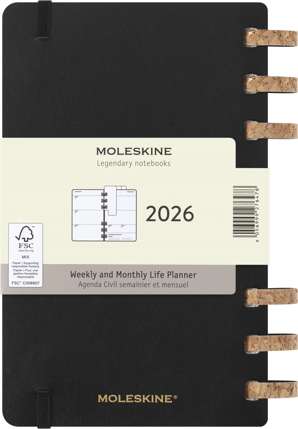 Еженедельник Moleskine SPIRAL Large 130х210мм PP 200стр спираль пробковая черный (DSSPB12MWH3)