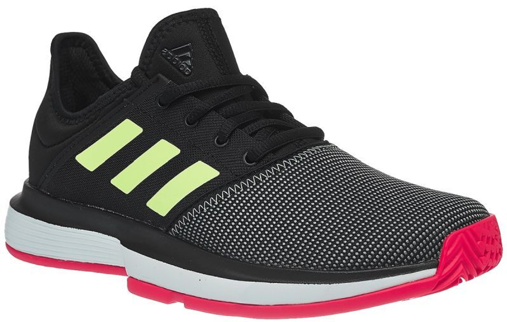 детские Кроссовки теннисные Adidas SoleCourt xJ - core black/hi-res yellow/shock red