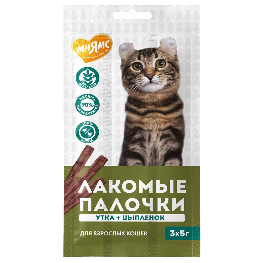 Мнямс Деликатес лакомые палочки для кошек с цыпленком и уткой 13,5 см - 3*5 гр