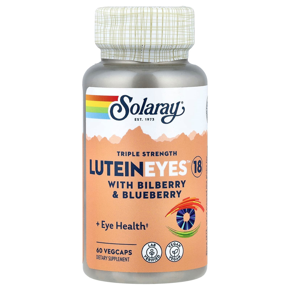 Solaray, LuteinEyes™ 18, с черникой и голубикой, тройная сила, 60 растительных капсул
