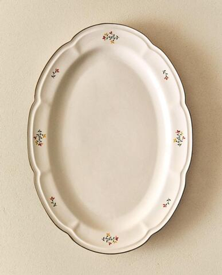 ZARA HOME БЛЮДО ИЗ ФАРФОРА С ЦВЕТОЧНЫМ РИСУНКОМ, КРЕМОВЫЙ
