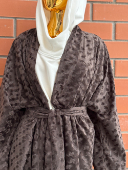 Кафтан -пальто с поясом без подкладки /дымка