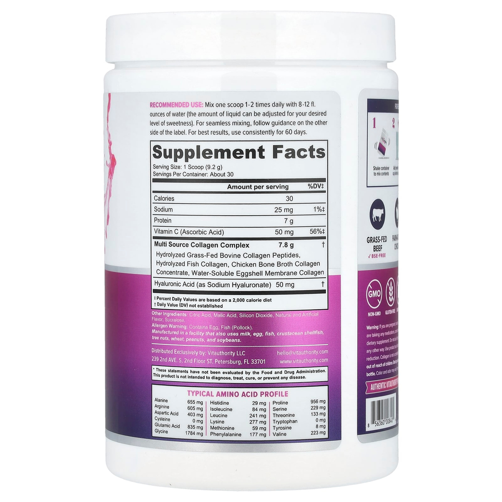 Vitauthority, Multi Collagen Protein +, розовый лимонад, 276 г (9,7 унции)