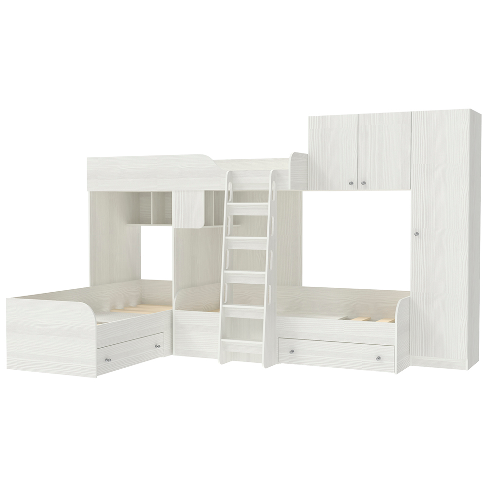 Кровать-чердак КарИВи Трио 2 Белое Дерево Белое Дерево