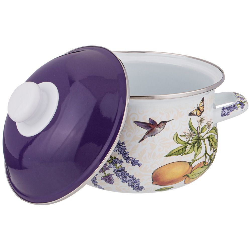 КАСТРЮЛЯ AGNESS ЭМАЛИРОВАННАЯ С ЭМАЛ.КРЫШКОЙ СЕРИЯ "ПРОВАНС ЛИМОНЫ" 2.0 Л, 18*11 СМ