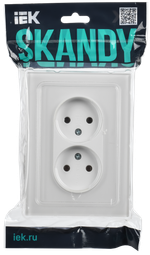 SKANDY Розетка 2-местная без заземления без защитных шторок для плоской вилки 10А SK-R03W стекло арктический белый IEK