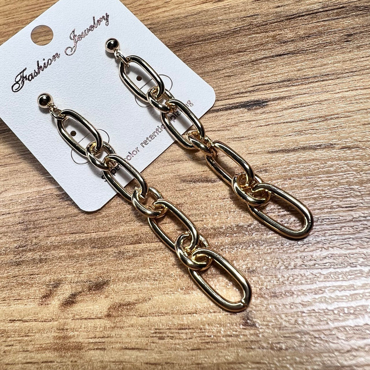 Серьги "Цепи" бусинка подвеска 7 звеньев ассорти плетение якорное овал круглый металл золотистый розовый 7 см