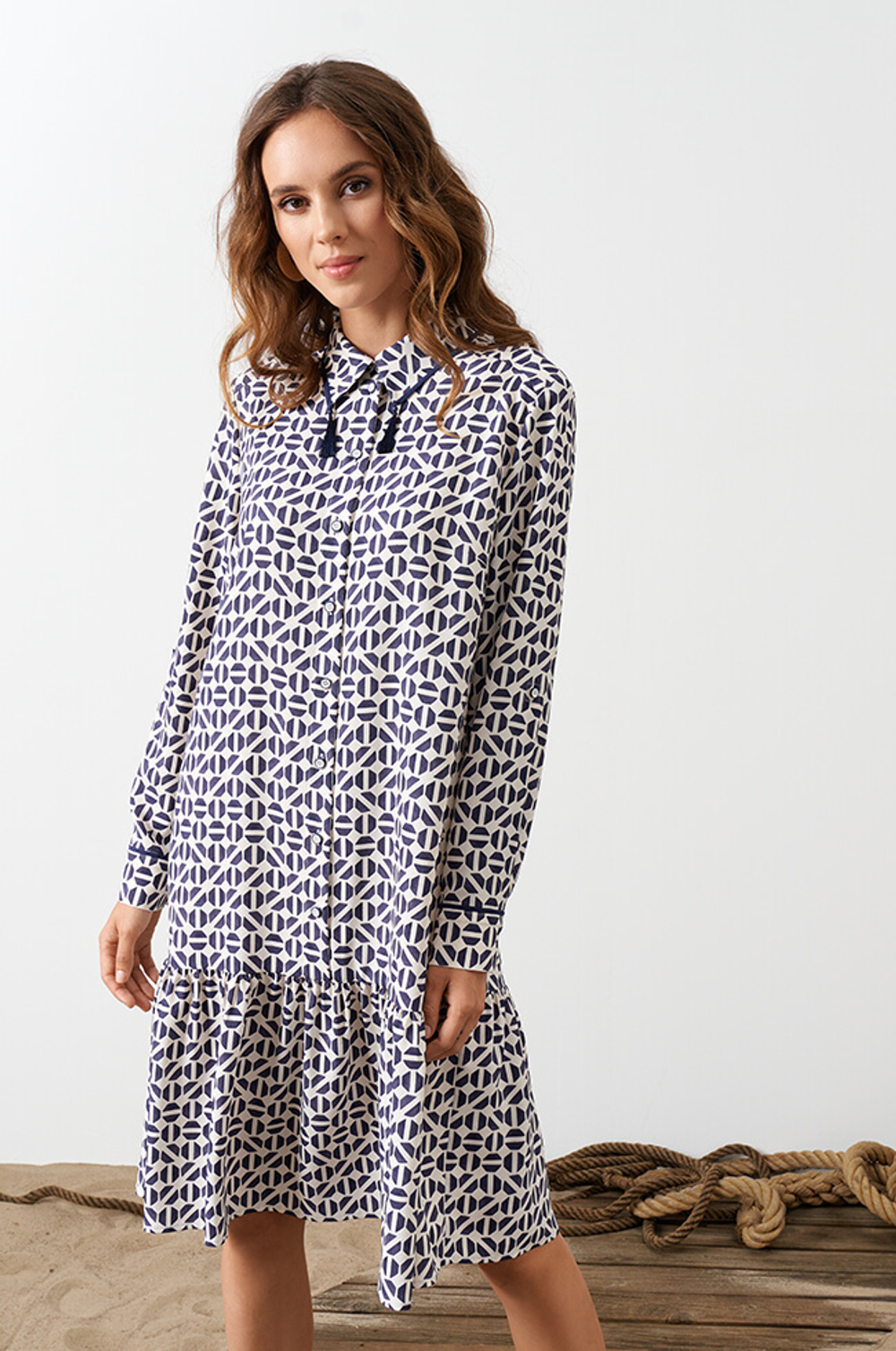 51591 Платье женское (молочно-синий принт)