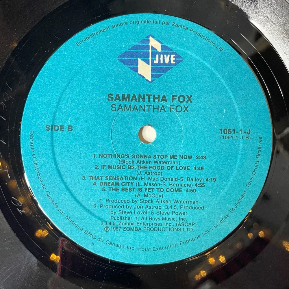 Винтажная виниловая пластинка LP Samantha Fox (Canada 1987)