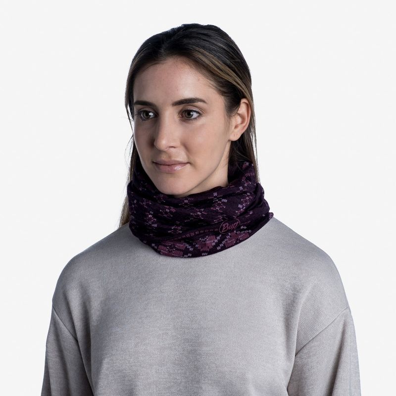 Тонкий шерстяной шарф-труба Buff Wool lightweight Frieze Deep Purple Фото 2