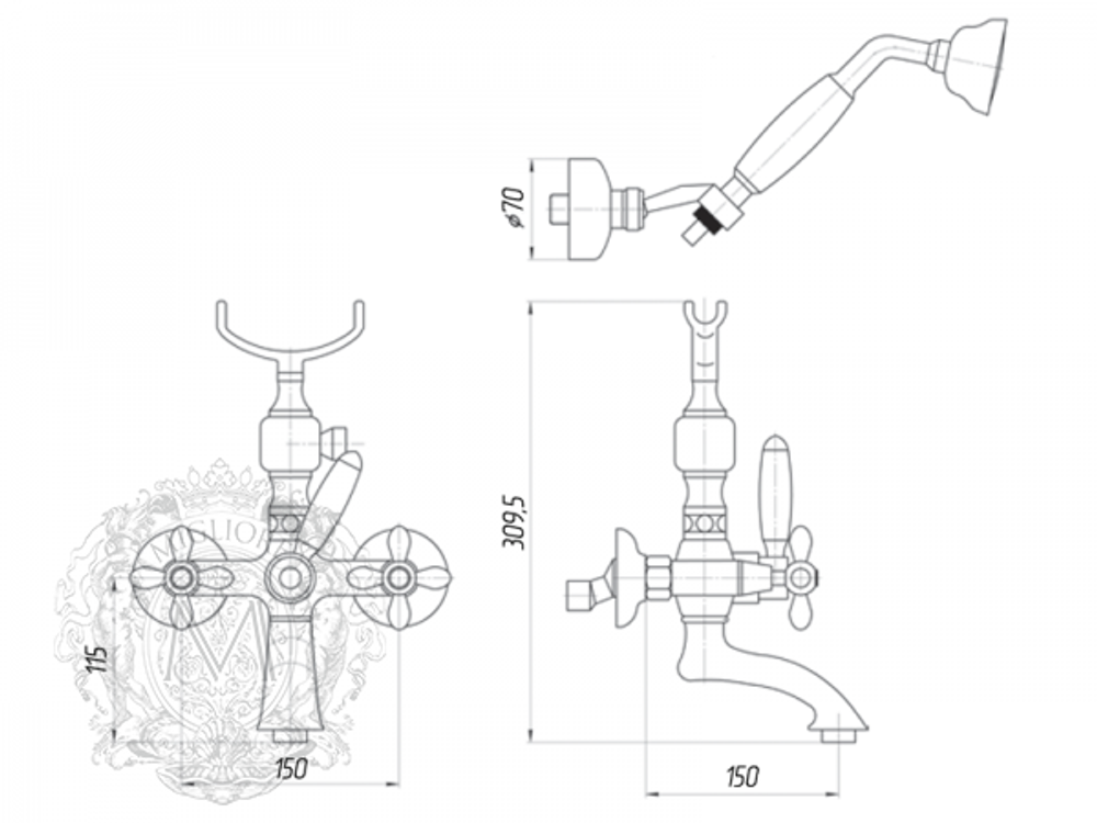 Смеситель для ванной Migliore Princeton Plus ML.PRP-8002 схема