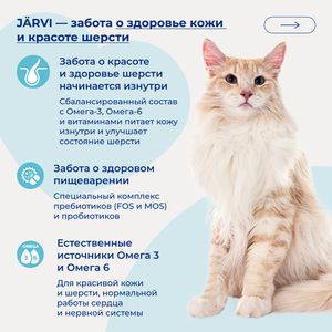 Уценка! Срок 25.08.26/ Сухой монопротеиновый корм Jarvi для взрослых кошек для здоровой кожи и красивой шерсти, говядина