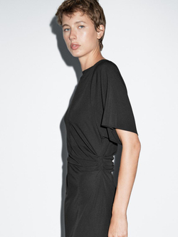 Massimo Dutti Платье миди со сборкой, черный