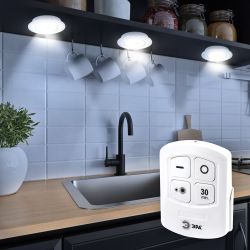 Светодиодный фонарь подсветка ЭРА SB-511 пушлайт, 6Вт, COB, 3хAAA, белый, 3 штуке в коробке, ИК пульт | Подсветка, пушлайты