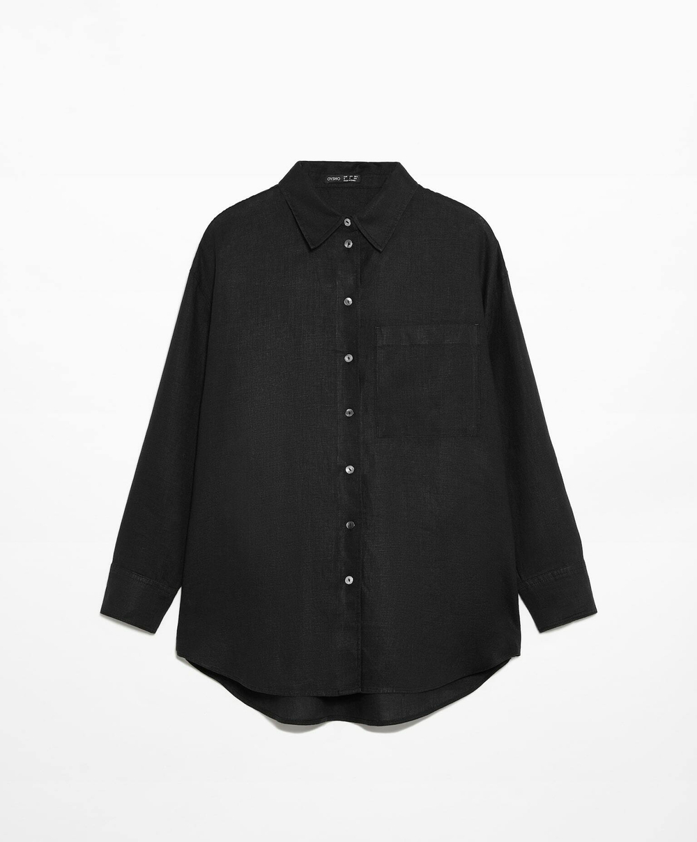 Oysho Льняная рубашка, черный