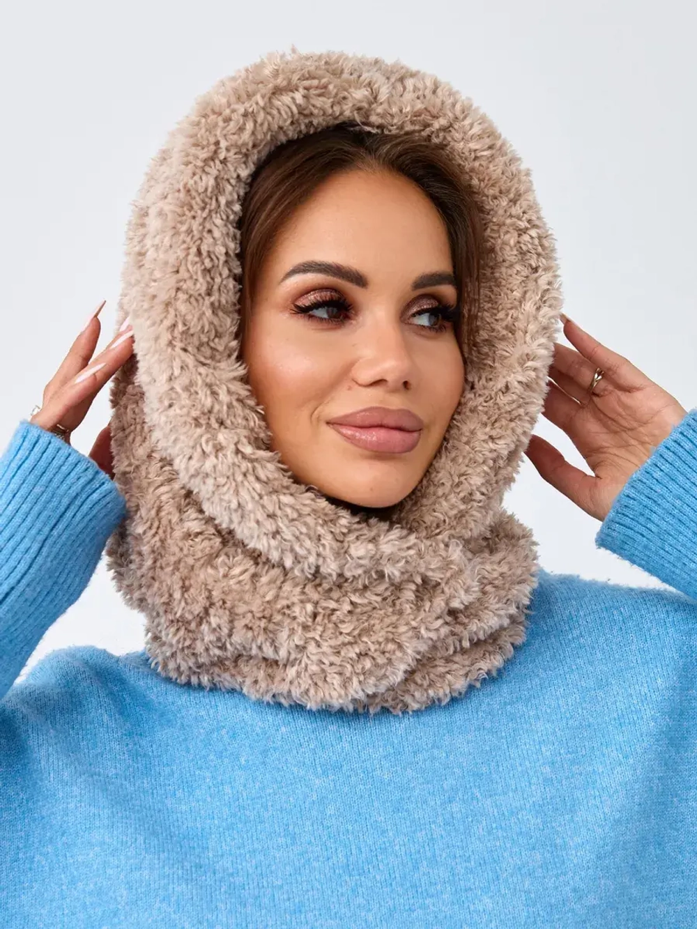 Капор зимний вязаный капюшон на флисе