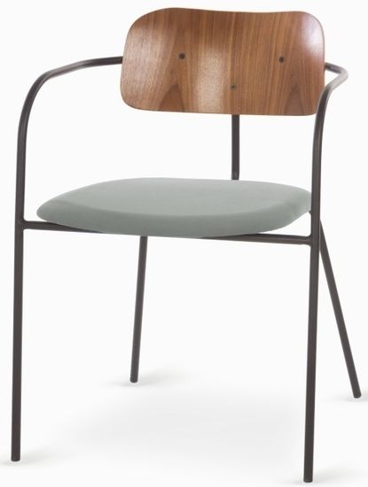 Обеденный стул Gloster металлический черный каркас, серая ткань и спинка из дерева