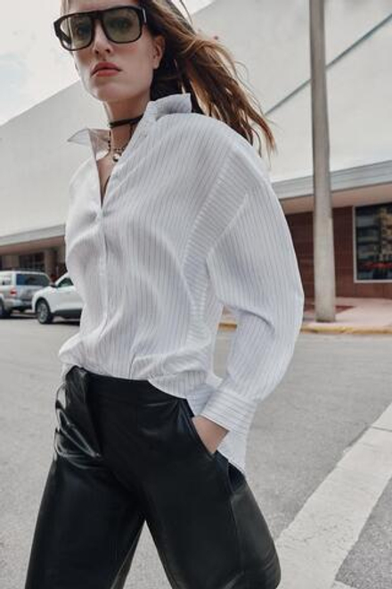 ZARA РУБАШКА OVERSIZE В ПОЛОСКУ, БЕЛЫЙ/ЧЕРНЫЙ