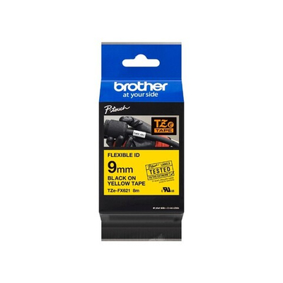 Brother TZE-FX621 кассета с лентой для печати наклеек (эластичная), чёрный шрифт на жёлтой основе, 9мм*8м